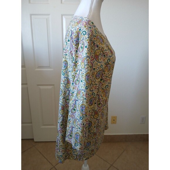 Appleseed's Yellow Green Paisley Print Round Neck 3/4 Sleeve T Shirt Size Large - Picture 2 of 14